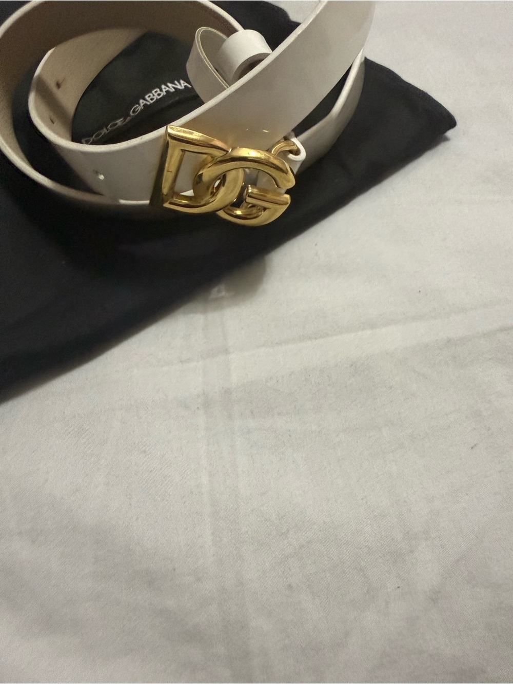 Dolce & Gabbana Cream kids leather Belt with Gold Interlocking Buckle size small